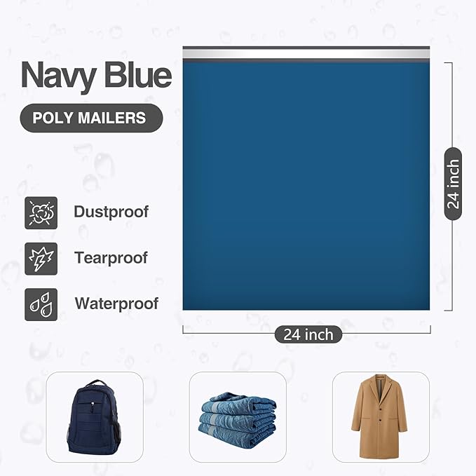 UCGOU 24 x 24 Inch 100 Pieces Navy Blue Poly Mailers Premium Shipping Envelopes - Image 2