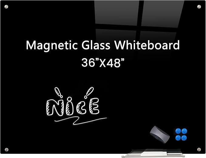 Magnetic Glass Dry Erase Board White Board Wall Mounted Whiteboard, Large by Gooderboard
