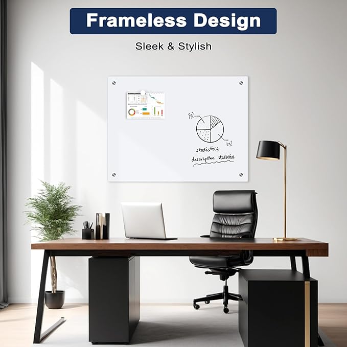 Magnetic Glass Whiteboard, Frameless White Board - Image 7