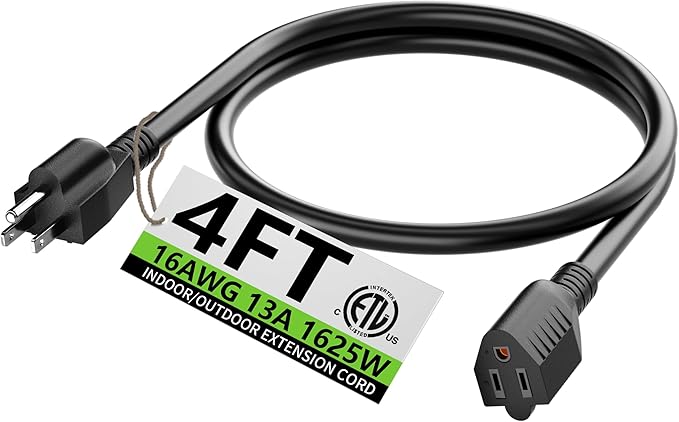 HUANCHAIN 4 FT 16 Gauge Black Indoor Outdoor Extension Cord Waterproof by huanchain