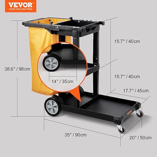 VEVOR Cleaning Cart, 3-Shelf Commercial Janitorial Cart, 200 lbs Capacity - Image 5