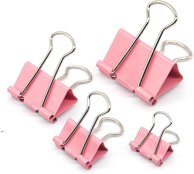 Pink Binder Clip, Paper Binder Clips, Paper Clamps Assorted Sizes, Paperclips by YCVIORING