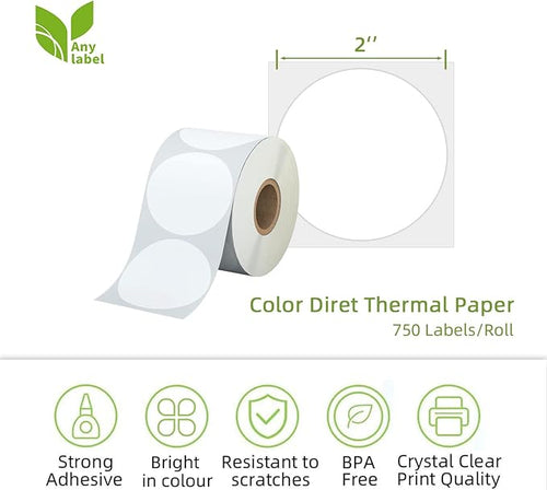 2" White Circle Direct Thermal Labels, Self-Adhesive Round Direct Thermal - Image 2