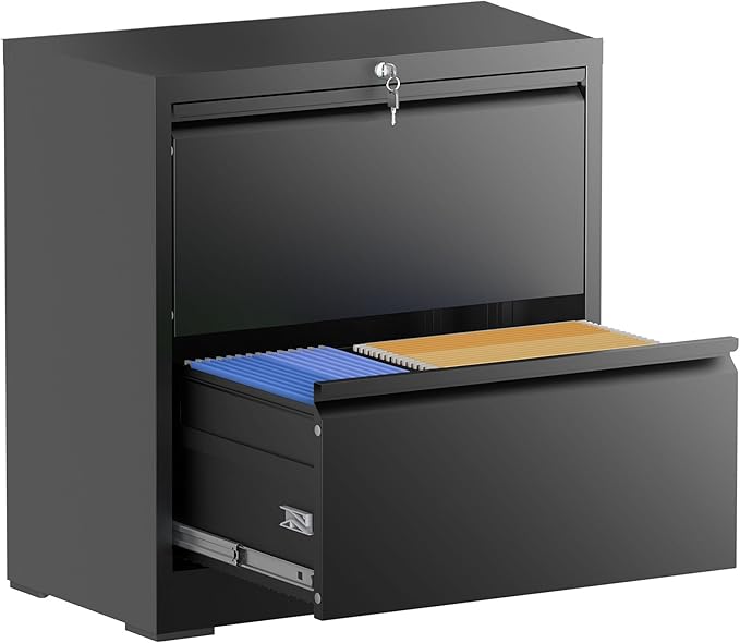 Lateral File Cabinet with Lock, 2 Drawer Filing Cabinet, Metal File Cabinets by Unknown