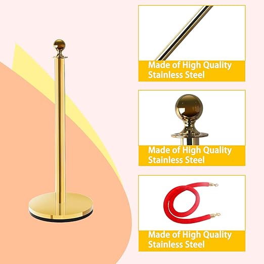 Red Carpet Poles and Ropes Set: 8pcs Gold Stanchion Posts and 4pcs Velvet Ropes - Image 5