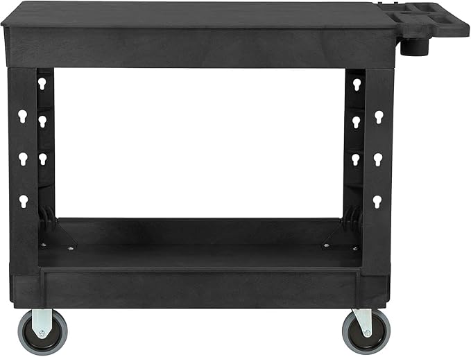 Global Industrial Industrial Service & Utility Cart, Plastic 2 Flat Black Shelf - Image 2