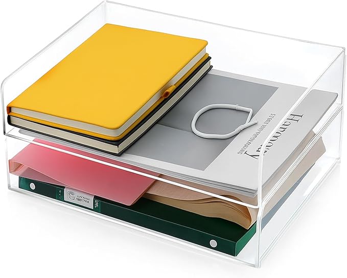 2 Pack Stackable Acrylic Paper Organizer Tray Clear Desk Letter Tray by Unknown
