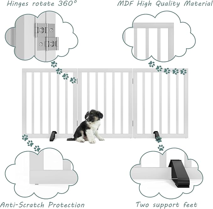 Dog Gates for The House Freestanding Foldable Pet Gates for Doorways 3 Panels - Image 4