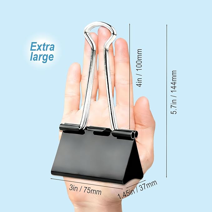 3 Inch Extra Large Binder Clips, Heavy Duty Paper Clamps, Big Metal Paper Clips - Image 6