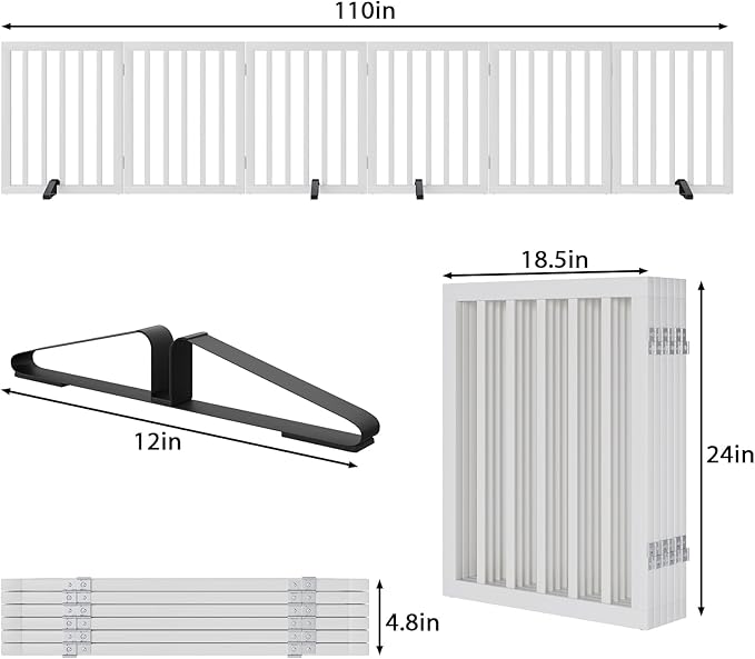 Wooden Dog Gate Freestanding Foldable 6 Panel Pet Gates Extra Wide Dog Gates - Image 6