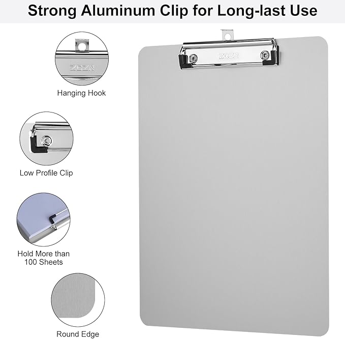 ZCZN Metal Clipboards, 6 Pack Heavy Duty Aluminum Clipboards 12 x 9 Inches - Image 3