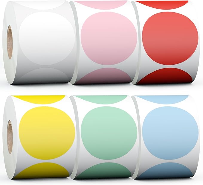 Misofuki 2" 4500 Labels 6-Color Assorted Circle Direct Thermal Stickers Label by Misofuki