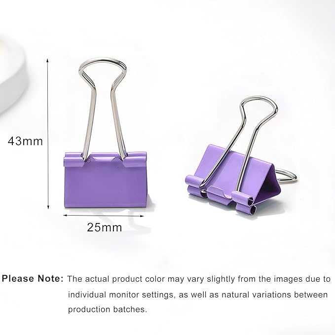 50 Pack Medium Purple Binder Clips 1 Inch, Colored Paper Clamps, Middle Size - Image 2