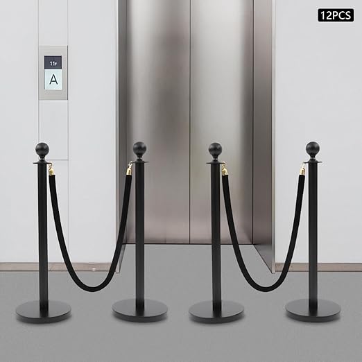 Stanchion Posts Crowd Control Barriers, 201 Stainless Steel 12 Posts 8 Ropes - Image 3