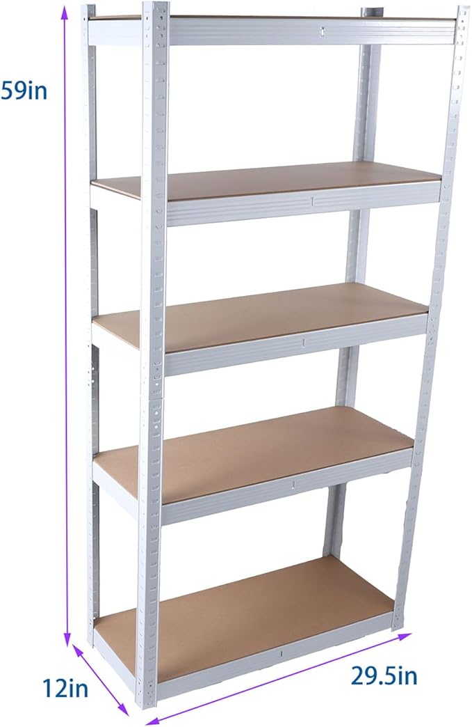 5-Tier Laminated White Metal Shelving Unit, Adjustable Heavy Duty Storage Rack - Image 3