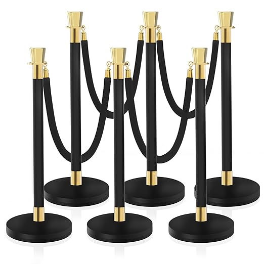 Black Stanchion, 5 ft Black Velvet Rope Red Carpet Ropes and Poles, Stainless by SHAREWIN