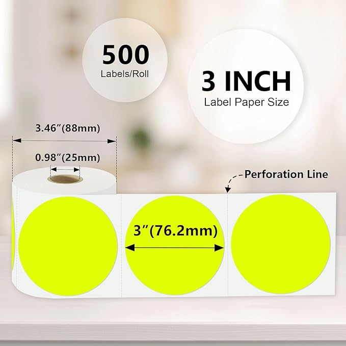 3 x 3 Inch Round Thermal Labels Fluorescent Circle Colored Sticker Label - Image 2