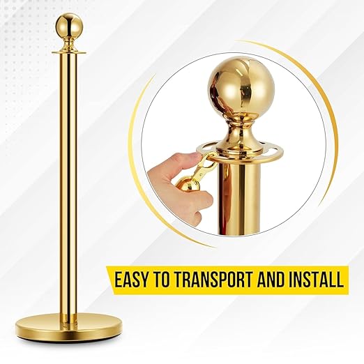 8PCS Gold Stanchion Post with 5 Ft Rope Stainless Steel Crowd Control Barriers - Image 3
