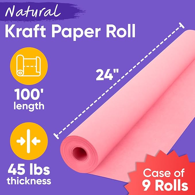 24" x 1200" Pink Kraft Paper, 45 lbs Thickness, Made in USA Kraft Paper - Image 2