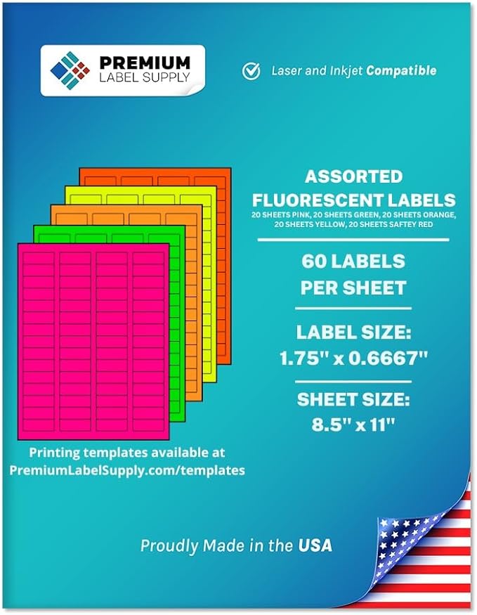 Premium Label Supply Bright Neon Color Fluorescent Sticker Labels by PremiumLabelSupply