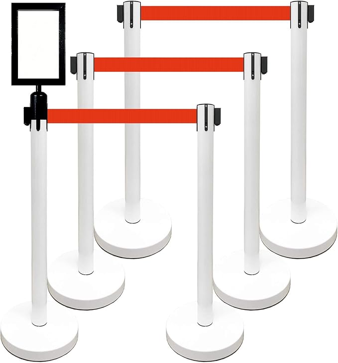 Retractable Stanchion, 6 SPECIALTY Posts + Signframe by VIP+Crowd+Control