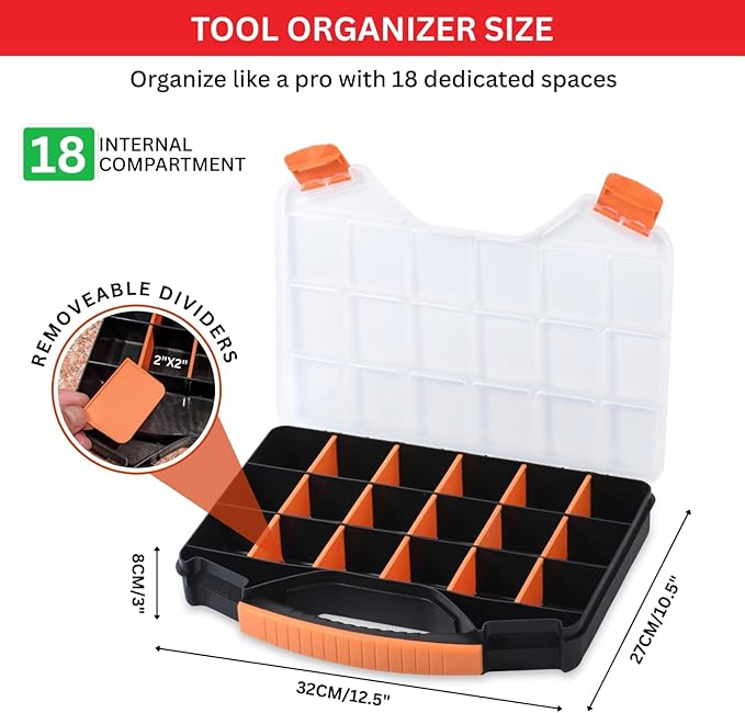 Andalus Tools Organizer Box, Small Parts Storage 18-Compartment Portable - Image 2