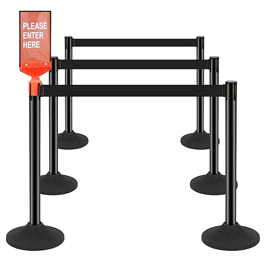 6 Pack Stanchions with Retractable Belts by AMBUNDToughRubberSolutions