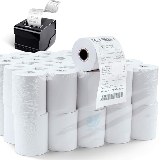 Azure Zone, Thermal Paper 2-1/4 X 85ft 100 Rolls, Fits Most POS Machines and by AzureZone