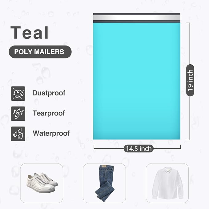 UCGOU Poly Mailers 14.5x19 Inch Teal 200 Pack Large Shipping Bags #7 Strong - Image 2
