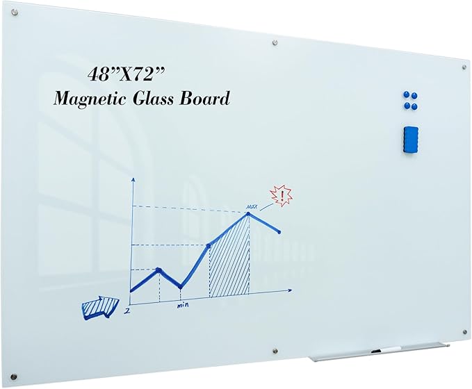 Magnetic Large Glass Board 72"x 48" Dry Erase Writing Board Premium Tempared by JYYPWB