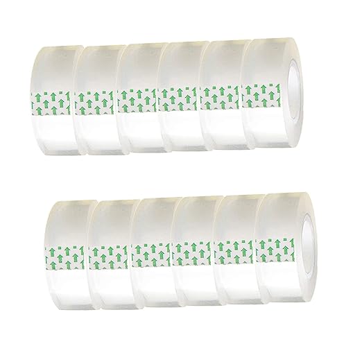 12 Pack Transparent Tape Clear Tape Refills Rolls Each Roll 3/4 x 1000 Inches by WUKAKA
