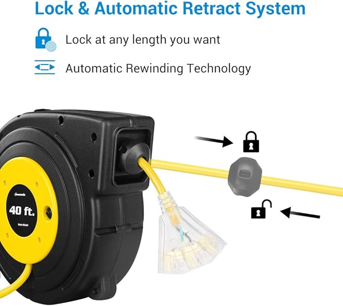 DEWENWILS 40FT Retractable Extension Cord Reel, Heavy Duty Power Cord Reel - Image 3