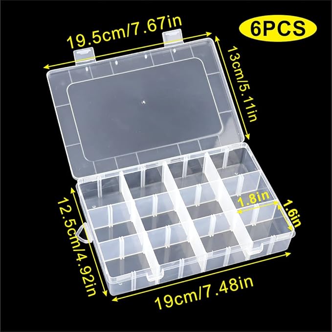 6 Pack Organizer Box with Parkical Adjustable Dividers, 12 Grids Plastic - Image 2