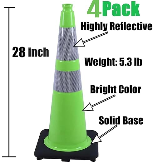 BESEA 4PCS 28" inch Traffic Cones Green Safety Cones - Image 2