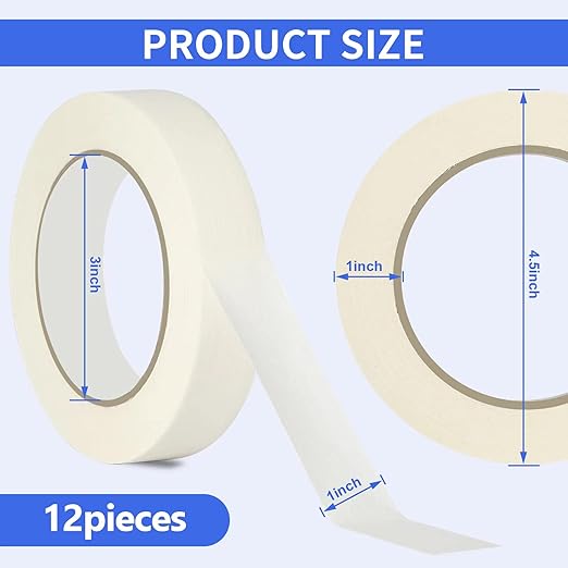 Masking Tape 1 inch Wide, 12 Rolls General Purpose Masking Tape Bulk - Image 2