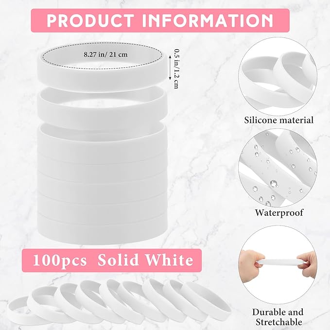 Liliful 100 Pcs Silicone Rubber Wristbands Rubber Wristband Bracelet Bands - Image 2