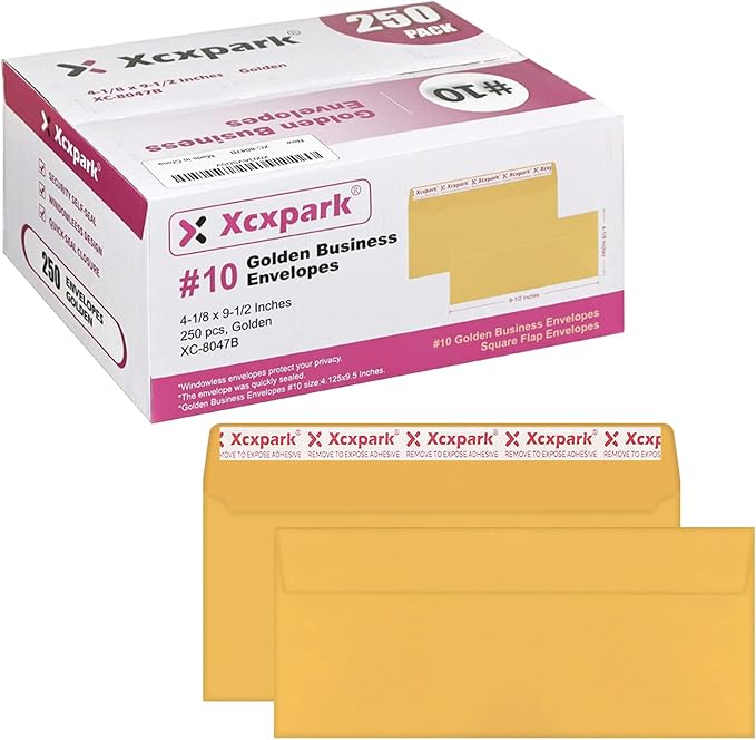 250 PCS #10 Golden Self Seal Kraft Security Envelopes by Xxcxpark