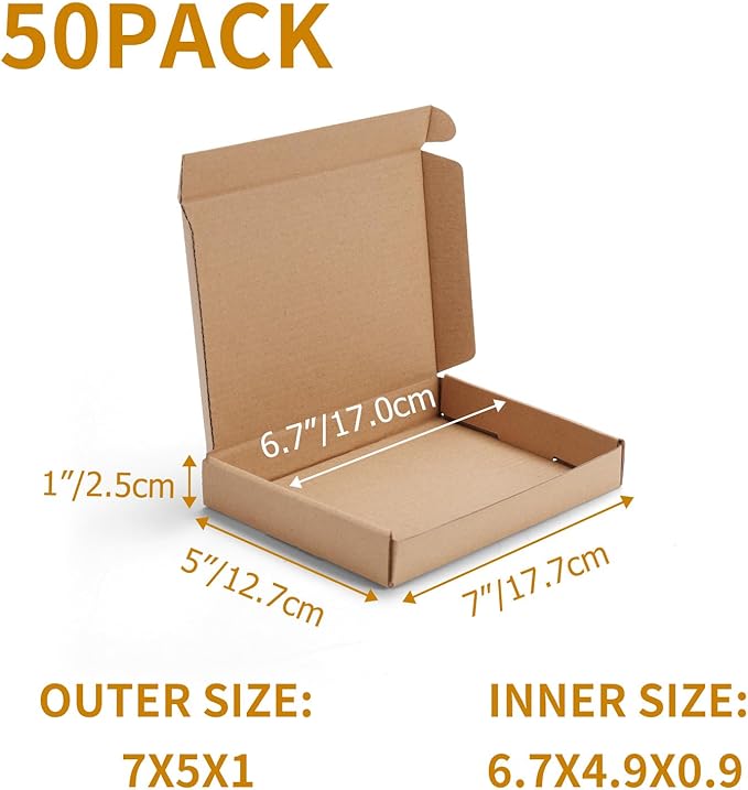 PHAREGE 7x5x1 inch Shipping Boxes Bulk 50 Pack Brown, Tab Lock Tuck Top Mailer - Image 2