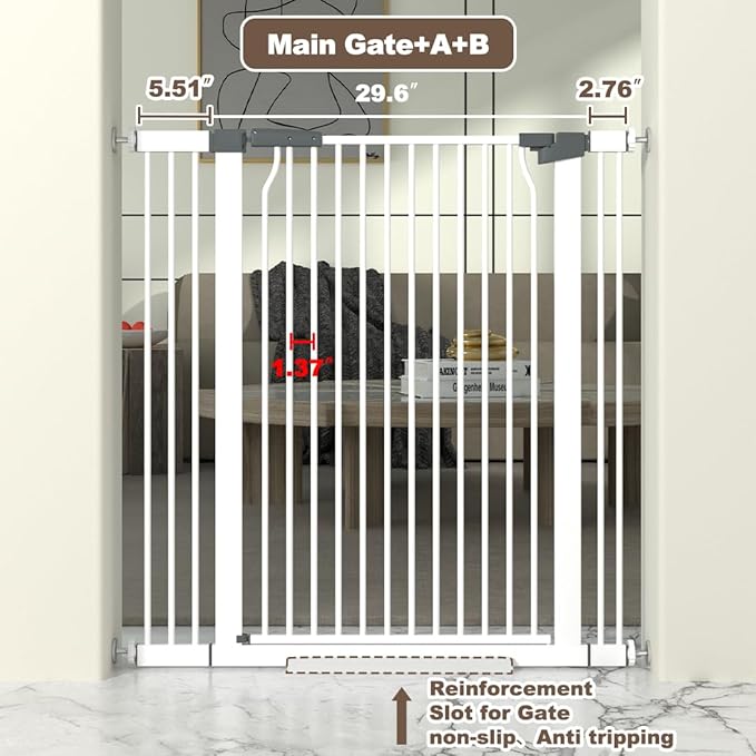 41" Extra Tall Baby Gate for Doorway, 29.6-40.5'' Metal Pet Baby Safe Gate - Image 3