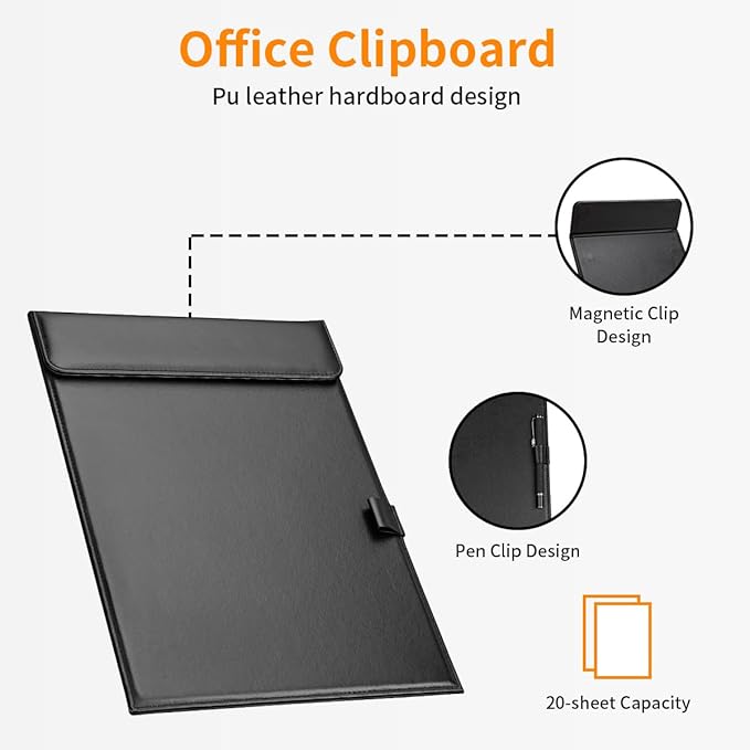 KINGFOM PU Leather Hardboard Office Clipboard, Magnetic Clip A4 Letter Size - Image 4