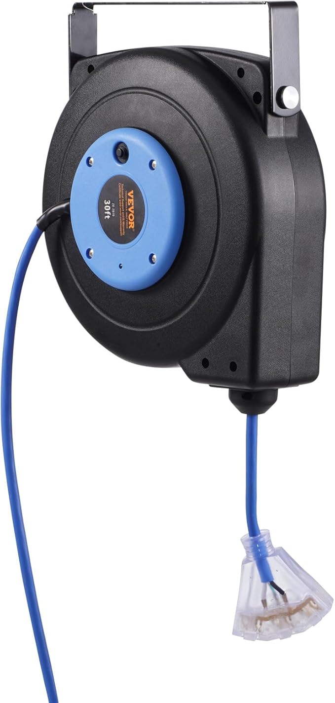VEVOR 30FT Retractable Extension Cord Reel, 16AWG/3C SJTOW Heavy Duty Power - Image 11