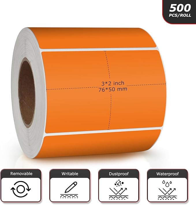 Orange Rectangle Stickers 3 x 2 Inch Color Coding Labels Vinyl Roll - Image 4