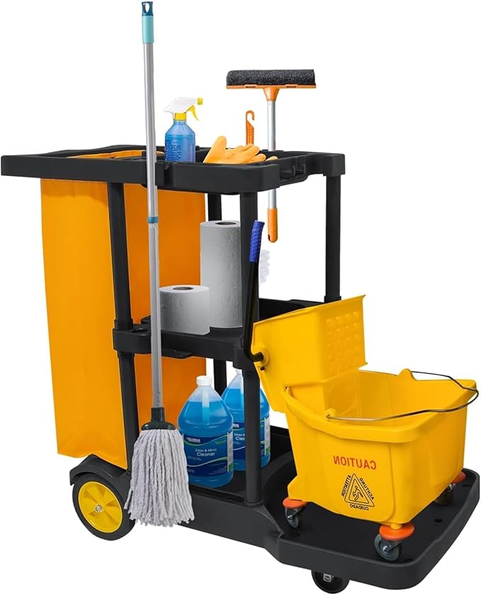 tonchean Commercial Janitorial Cart, 3-Shelf Large Capacity Housekeeping Cart - Image 3
