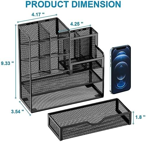 Marbrasse Mesh Pen Holder for Desk, Multi-Functional Pencil Organizer with Drawer, Desk Organizers and Accessories for Office Art Supplies (Black) - Image 5