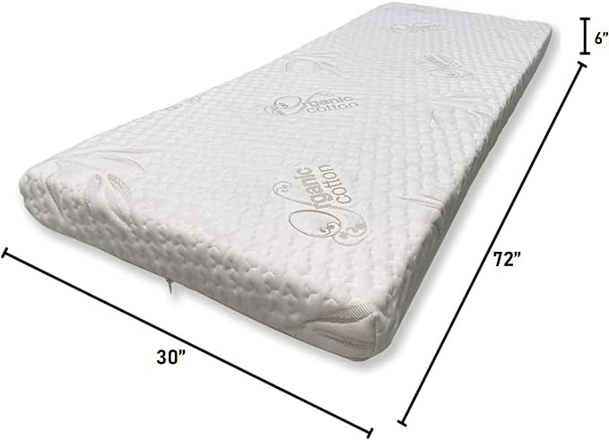 Foamma 6” x 30” x 72” High Density Foam Bunk Mattress, Organic Cotton Cover - Image 2
