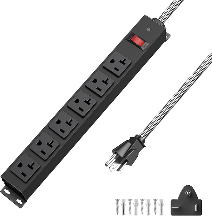 HEZI 20 Amp Power Strip with 5-20P/T- Plug, Heavy Duty High Amp Metal Surge by HEZI