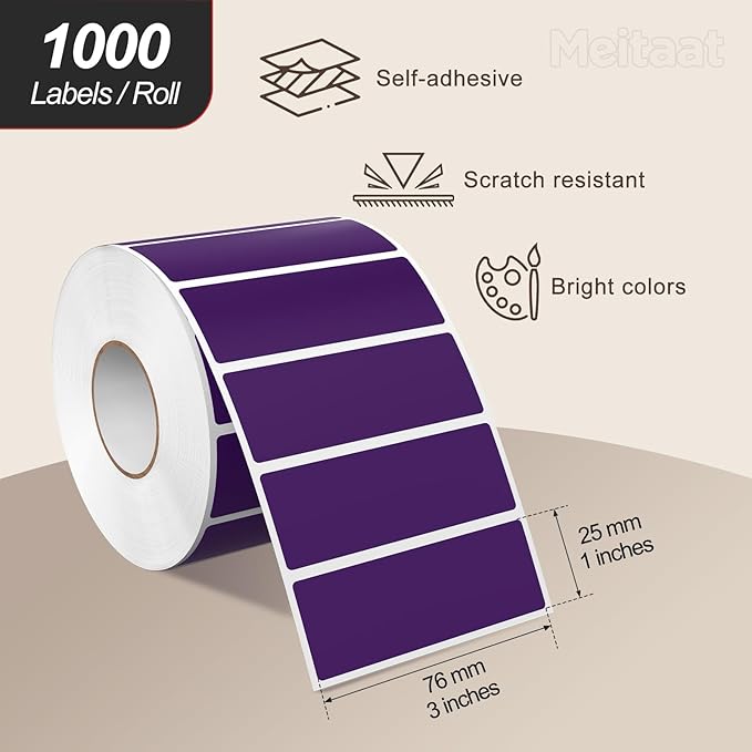 3 × 1 Inches Purple Rectangle Color Coding Labels 1000 PCS, Self-Adhesive - Image 2
