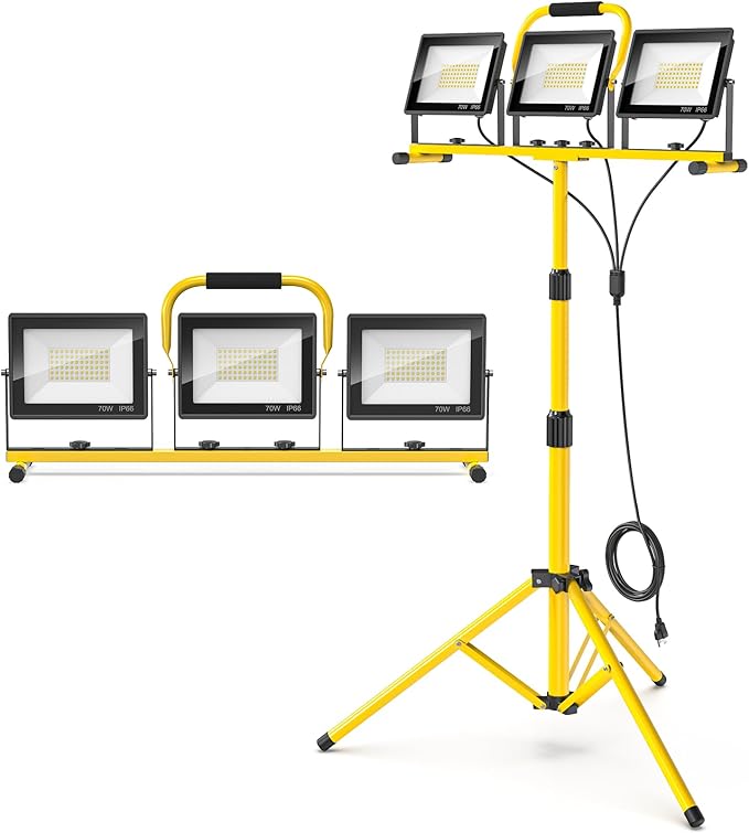 LED Work Lights with Stand: 3 Head Adjustable Work Light with Individual Switch - Image 9