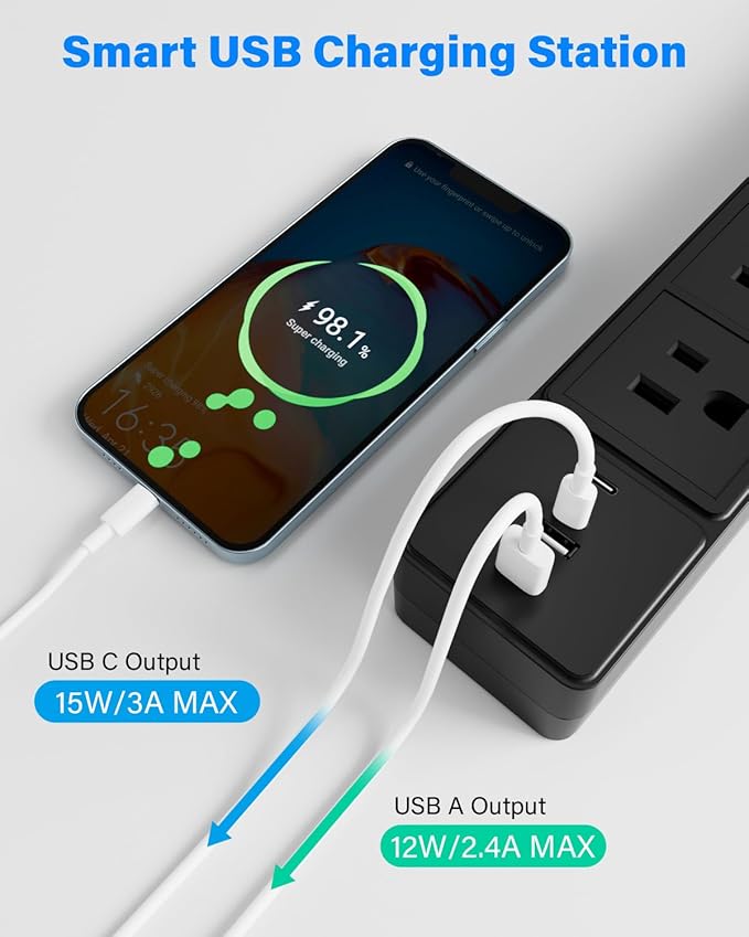 4-Outlet GFCI Power Strip with 4 USB Ports, 6FT Heavy Duty Surge Protected - Image 6