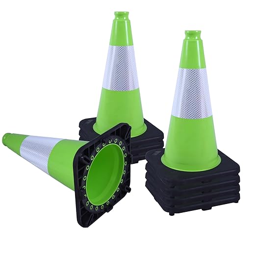 8 Pack 18 Inch Green PVC Traffic Cones Black Base Stable Durable, Parking Lot by OranclUS